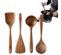 Ustensiles de cuisine en bois - Lot de 4 ustensiles en bois sûrs | Ensemble d'ustensiles de cuisine en bois naturel | Ustensiles de cuisine | Grande cuillère à soupe, spatule pour ustensiles de
