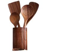 Ustensiles de cuisine en bois, pelles, cuillère, passoire, ensemble d'ustensiles, support à couverts(8Pcs)