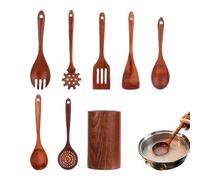 Ustensiles de cuisine en bois | Spatules résistantes à la chaleur avec repose-cuillère, ensemble d'ustensiles de cuisine en bois - pour intérieur, maison, extérieur, barbecue, rassemblement, voyage