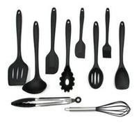 Ustensiles de cuisine en silicone 10 ensembles Spoonula Brush Fouet Spatule Louche Slotted Turner et Spoon Tongs Pasta Fork noire G