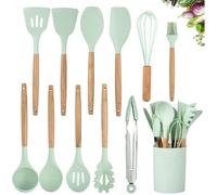 Ustensiles de cuisine en silicone 11 ensembles Spoonula Brush Fouet Spatule Louche Slotted Turner et Spoon Tongs Pasta Fork