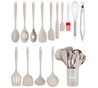 Ustensiles de Cuisine en Silicone,15 PCS Set Jaune Clair d'accessoires de Cuisine,Sans BPA, Antiadhésive Anti Rayures Cuisine Accessoires,Set de Cuisson Avec Pot de Rangement