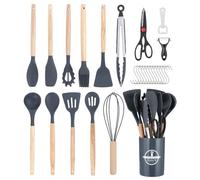 Ustensiles de Cuisine en Silicone,27 PCS Set Gris d'accessoires de Cuisine,Sans BPA, Antiadhésive Anti Rayures Cuisine Accessoires,Set de Cuisson Avec Pot de Rangement