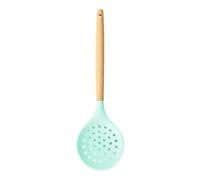 Ustensiles de cuisine en silicone antiadhésif, passoire avec poignée en bois, passoire, cuillère, écumoire, passoire sans BPA, pour la cuisson et le service, vert, 32,2 x 9,6 cm