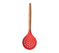 Ustensiles de cuisine en silicone antiadhésif, passoire avec poignée en bois, passoire, cuillère, écumoire, passoire sans BPA, pour la cuisson et le service, rouge, 32,2 x 9,6 cm