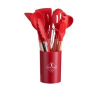 Ustensiles de cuisine en silicone avec manche en bois et spatule antiadhésive (rouge)