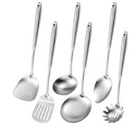 Ustensiles de cuisine inox, lot de 6 ustensiles de cuisson en métal, ensemble de spatules résistantes à la chaleur avec pelles, cuillère de service, louche, écumoire et cuillère à pâtes