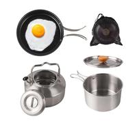 Ustensiles de Cuisine pour Camping - 3 Casseroles Anti-Adhésives En Acier Inoxydable Avec Sac De Rangement,Set De Cuisine Camping | Pour Maison Restaurant Extérieur Voyage Scout Feu De Camp Poisson Œu