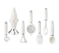 Ustensiles de cuisine - Set d'ustensiles de cuisine avec support - Éplucheur, ouvre-boîte, râpe, passoire, égouttoir pour la préparation des aliments, la pâtisserie, la maison, le camping, la famille