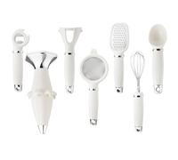 Ustensiles de cuisine - Set d'ustensiles de cuisine avec support - Éplucheur, ouvre-boîte, râpe, passoire pour préparation des aliments, pâtisserie, maison, camping, famille