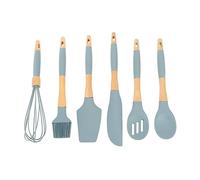 Ustensiles de Cuisine Silicone 6 Pièces, Manche en Bois de Hêtre Durable, Set Complet pour Cuisine Pratique et Élégante - Antirayures, Facile à Nettoyer, Usage Domestique et
