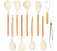Ustensiles de Cuisine Silicone et Bois 10 Pièces blanc Vendos85