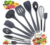 Ustensiles de Cuisine Silicone Set, 10 PCS Accessoire Cuisine Set sans BPA, Antiadhésive Anti-Rayures et Résistante à Chaleur, Outil de Cuisine Coupe-Pâtes pour Louche/Spatule/Cuillère à Pâtes