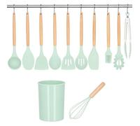 Ustensiles de cuisine - SPRINGOS® - Set de 12 pièces - Silicone - Menthe claire - Contemporain