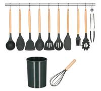SPRINGOS Lot de 12 ustensiles de cuisine Accessoires pour la cuisine et la pâtisserie, équipement de base en bambou et silicone (noir).