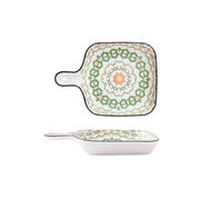 Ustensiles de cuisson Assiette à Steak en céramique, plat de ménage, assiette nourriture occidentale, poignée résistante aux hautes températures, cuisson, vaisselle cuisine Plaques de four(Green)