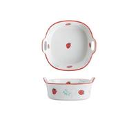 Ustensiles de cuisson Bols de cuisson for friteuse, bol en céramique à Double oreille for la maison, plat spécial, soupe, vaisselle sous glaçage Plaques de four(Red)