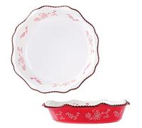 ustensiles de cuisson en céramique, plaque de cuisson avec poignée, moule à tarte en céramique colorée en porcelaine ronde, assiettes de four à table for pizza-vert-simple (couleur: rouge, taille: deu