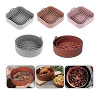 Ustensiles de cuisson en silicone pour friteuse à air, ustensiles de cuisson réutilisables, panier de cuisson en silicone, assiette à pizza, gril, ustensile de cuisine pour gâteaux-Gris-Rond 16cm
