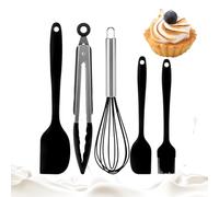 Ustensiles de Cuisson - Silicone 5 Pièces 27,5 x 7,5 cm Résistant à la Chaleur | Ensemble de Cuisine avec Spatule Flexible, Fouet, Brosses à Huile, Appartement, Camping, Boulangerie