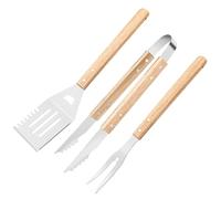 Ustensiles De Grillade, Set De 3 Accessoires De Barbecue, Manche en Bois Anti-Dérapant Résistant À La Chaleur Et Anti-Rouille pour Burger Pizza Cuisson Jardin Table Steak