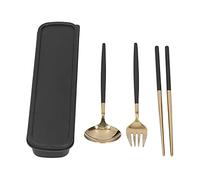 Ustensiles de voyage en acier inoxydable Set 3 pcs baguettes portables Spoon Fork Fork Outdoor Camping School Flewware Durable Non Slip Speerware for Adults Kids Black Gold