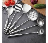 Ustensiles de wok en acier inoxydable 304, Lot de 6 spatules pour wok, écumoire, spatule à fente et cuillère à spaghetti et cuillère de riz,passent au lave-vaisselle
