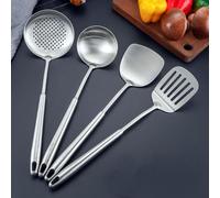 Ustensiles de wok en acier inoxydable 304, spatule et louche, cuillère écumoire, spatule ajourée, ensemble professionnel de 4 outils de wok de long.lave-vaisselle.（Poignée pointue）