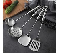 Ustensiles de wok en acier inoxydable 304, spatule et louche, cuillère écumoire, spatule ajourée, ensemble professionnel de 4 outils de wok de long.lave-vaisselle.（Poignée Rond）