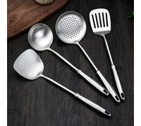 Ustensiles de wok en acier inoxydable 304, spatule et louche, cuillère écumoire, spatule ajourée, ensemble professionnel de 4 outils de wok de long.lave-vaisselle.（Poignée calebasse）
