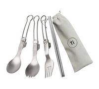 Ustensiles Portatifs,Kit de 4 Pièces en Titane Pliable Réutilisable pour Couverts | Couverts De Camping Portatifs | Pour La Famille Les Amis Et Les Adultes En Extérieur Pour Le Quotidien Le Dîner Et L