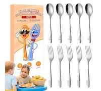 Ustensiles pour enfants - Ensemble de couverts de cuisine - Poignée facile avec dinosaure gravé - En acier inoxydable - 5 fourchettes et 5 cuillères - Pour l'école, le déjeuner et la maison