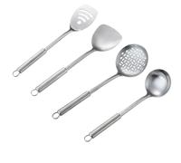 Ustensiles Wok, 4pcs / Ensemble Ustensiles de Cuisson en Acier Inoxydable Set Wok La louche, cuillère à Fentes, spatule et spatule à Fente, Outils Suspendus avec Une Longue poignée, Une Cuisine
