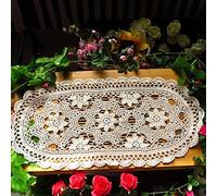 Ustide Chemin de table ovale en dentelle de coton crocheté à la main Beige 30 x 70 cm