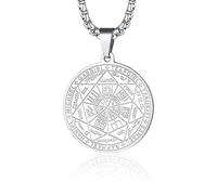 USTNIR Collier Talisman de Médaille Sceau des 7 Archanges pour Homme Femme Talisman Pentagramme Acier Inoxydable Pendentif Amulette Protection Magique Chaine Homme Bijoux Porte Bonheur