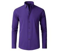 USTZFTBCL Chemise à manches longues pour homme Micro élastique infroissable Coupe ajustée Couleur unie Travail Social Top, C3110, XS