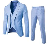 USTZFTB nsemble de costume de mariage 3 pièces pour homme, coupe ajustée, smoking à un bouton, pour marié, témoin, bal de fin d'année, fête, bleu ciel, XS
