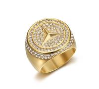 USUASI Bague Homme 24mm Acier Titane Plaqué Or avec Oxyde de Zirconium, Métal, Aucune pierre précieuse