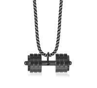 USUASI Collier avec pendentif haltère en acier titane, largeur 33 mm, hauteur 12 mm, 24 g, 22in, Acier titane, Zircon
