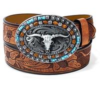Utaly Ceintures en cuir Western Cowboy Cowgirl - Femmes Hommes Turquoise Embossé Ceinture avec boucles LongHorn Bull Fit 63,5-99,1 cm, marron, Suit for 25-31" waist