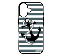 utaupia Coque Ancre Rigide pour iPhone 17 Silicone Rayure marinière rayé TPU Portable Fantaisie Bumper Chaine Corde Noir de Made in France