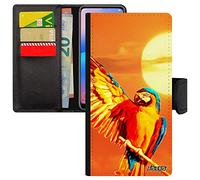 utaupia Coque Antichoc pour Apple iPhone 14 Simili Cuir Portefeuille Silicone Perroquet Orange Oiseau Tropical couchésoleil Noir Animal