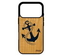 utaupia Coque Antichoc pour iPhone 17 Pro en Bois Silicone Ancre marinière personnalisé Chaine Ocean Corde nœud de Bateau Motif rayé Marine