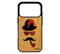utaupia Coque Bois Antichoc pour iPhone 17 Pro Silicone Monsieur Moustache Lunette GRAF Chapeau Melon Orange Street Art 4G Peinture Vintage