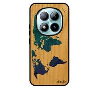 utaupia Coque Bois Carte Monde pour Xiaomi pour Redmi Note 15 Pro 5G Silicone Bleu Globe Noir Caoutchouc Atlas Terre Cadeau Effet Motif planete
