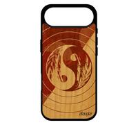 utaupia Coque Bois Naturel pour iPhone 17 Air Silicone Yin et Yang Couleur Case Art Unique Femme Yoga Ying Noir Marron Rigide Rond de