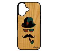 utaupia Coque Bois pour iPhone 17 Silicone Portrait de Protection Bleu tag Monsieur Portable Peinture Pipe Vintage personnalisé Moustache