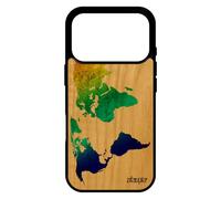 utaupia Coque Bois Silicone Antichoc pour iPhone 17 Pro Carte Monde Motif Terre planete geographie Atlas Rouge Pays Portable Globe Rigide