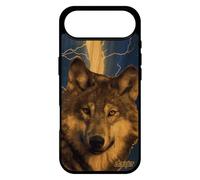utaupia Coque Bois Silicone pour iPhone 17 Air Loup Portable Animal Foudre 256 Go Design Orage louve Eclair frêne predateur Gel Bleu