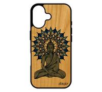 utaupia Coque Bois Silicone pour iPhone 17 Bouddha d'or Rosace Telephone Zen Femme Noir Mandala Nepal Cover Pochoir Cadeau de Noel Antichoc